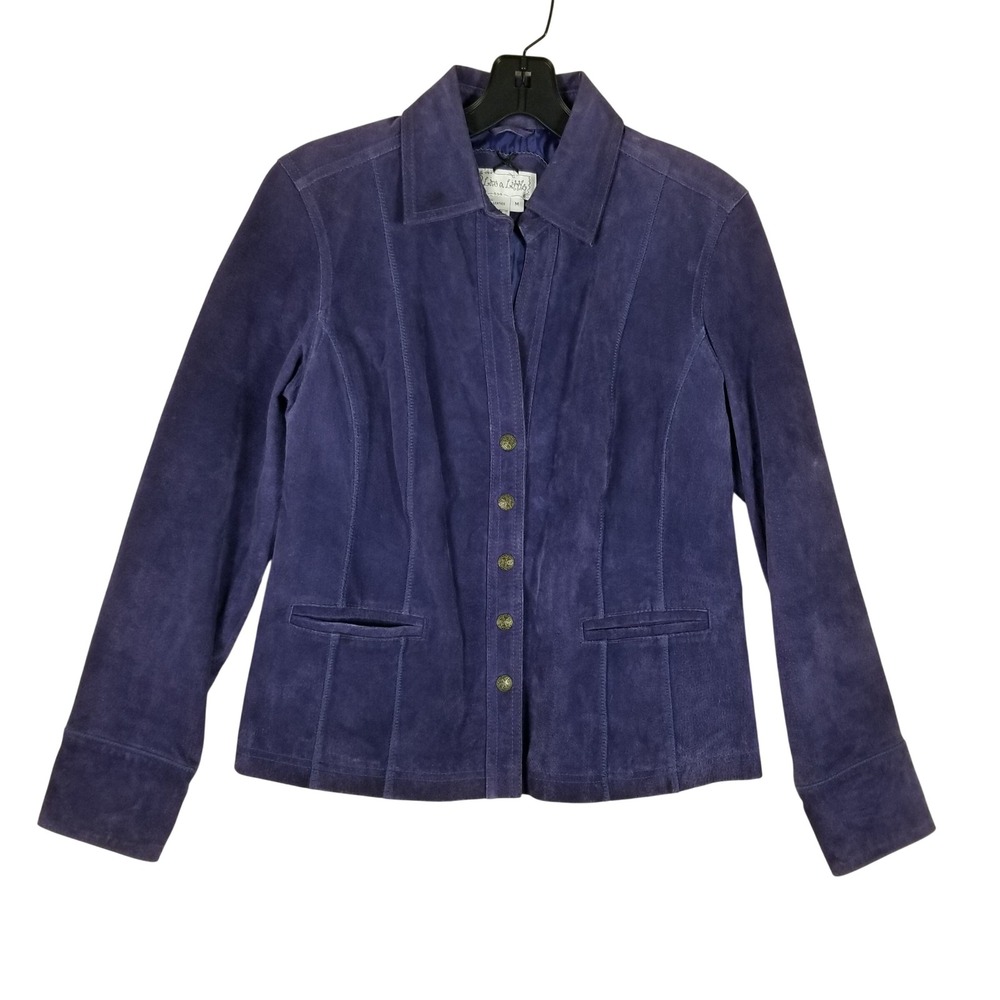 Live a Little Suede Jacket Women Medium Purple Leather Button Up 5906WS